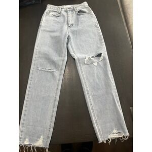 OAK + FORT Light Wash Distressed Ripped‎ Straight Leg Jeans Women Size 25